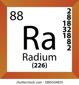 Ra Radium Chemical Element Periodic Table. Single vector illustration, colorful Icon with molar mass, electron conf. and atomic number for Lab, science or chemistry class.