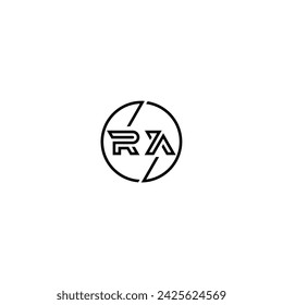RA simple outline concept logo and circle of initial design black and white background
