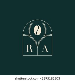 RA Unique and simple logo design combination of letters and coffee bean