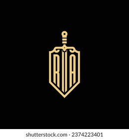 El escudo vintage de RA y el logotipo inicial de la espada en un diseño profesional de alta calidad que se imprimirán bien en cualquier medio impreso