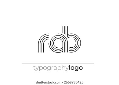 RAB moderno logotipo de tipografia geométrica. Composição moderna e elegante com uma ilustração de logotipo de tipografia monocromática projetada com linhas intrincadas.