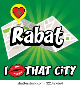Rabat. I Love That City. Vector Illustration with country flag.