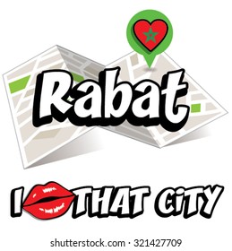 Rabat. I Love That City. Vector Illustration with country flag.