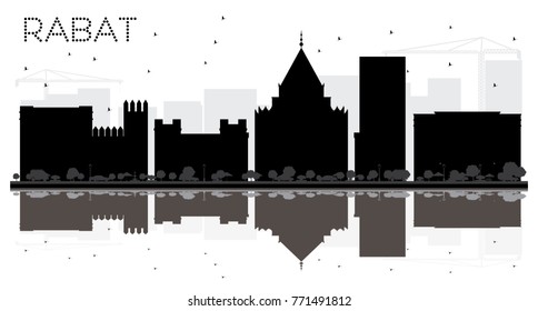 Rabat Morocco City skyline black and white silhouette. Vector illustration. Business travel concept. Rabat Cityscape with landmarks.