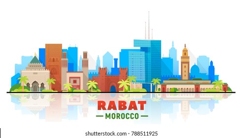 Rabat, ( Morocco) city skyline vector illustration white background. Business travel and tourism concept with modern buildings. Image for presentation, banner, web site.