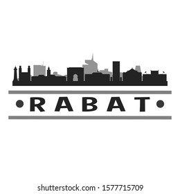 Rabat Morocco City Travel. City Skyline. Silhouette City. Design Vector. Famous Monuments.