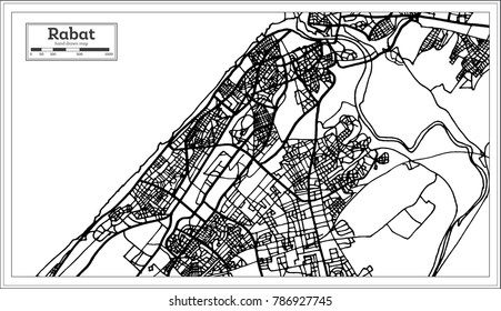 Mapa de Marruecos en color blanco y negro en Rabat. Ilustración vectorial. Mapa de esquema.