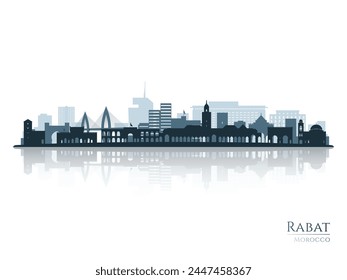 Rabat skyline silhouette with reflection. Landscape Rabat, Morocco. Vector illustration.