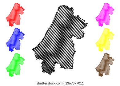 Rabat-Sale-Kenitra Region (Administrative divisions of Morocco, Kingdom of Morocco, Regions of Morocco) map vector illustration, scribble sketch Errbat-Sla-Qnitra map