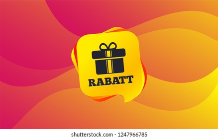 Rabatt - Discounts in German sign icon. Gift box with ribbons symbol. Wave background. Abstract shopping banner. Template for design. Vector