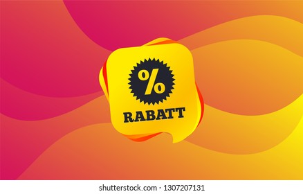 Rabatt - Discounts in German sign icon. Star with percentage symbol. Wave background. Abstract shopping banner. Template for design. Vector