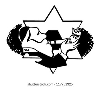 Rabbi Blowing Shofar - Retro Clipart Illustration
