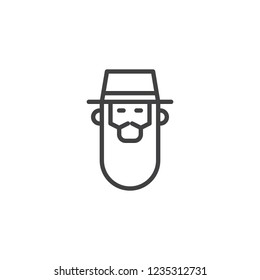 Rabbi head outline icon. linear style sign for mobile concept and web design. Bearded Jew rabbi with a hat simple line vector icon. Symbol, logo illustration. Pixel perfect vector graphics