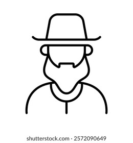 Rabbi icon in trendy design style. Icon of a Jew with a beard, and a hat. rabbi vector icon simple and modern flat symbol for website, mobile, logo, app. Vector illustration isolated on white.