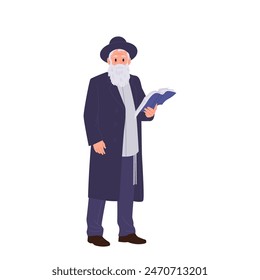 Rabbi judaist spiritual leader cartoon character wearing traditional clothes vector illustration