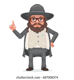 Rabbi Payot Beard Traditional Jewish Costume Hold Dreidel In Hand Cartoon Character Vector Design Illustration