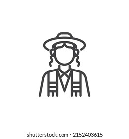 Rabbi with payot line icon. linear style sign for mobile concept and web design. Hassid person outline vector icon. Symbol, logo illustration. Vector graphics