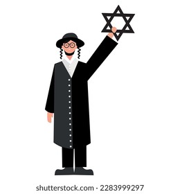 Rabbin with Jewish Star of David on white background