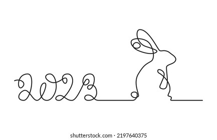 rabbit 2023. Rabbit one line, vector drawing


