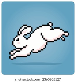 Rabbit in 8 bit pixel art. Animals for games assets in vector illustration for game assets and cross stitch patterns.