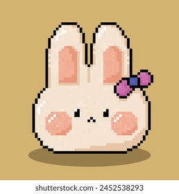 Rabbit  in 8 bit pixel art. Rabbit pixel in vector.