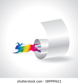 rabbit abstract isolated on a white fold paper