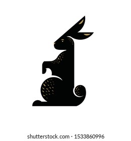 Rabbit abstract minimal simple geometric logo design template silhouette isolated with white background