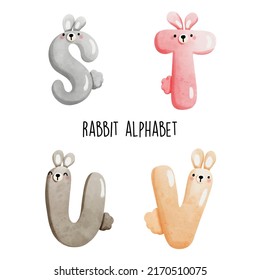 rabbit alphabet, bunny font. Vector illustration