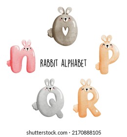 rabbit alphabet, bunny font. Vector illustration