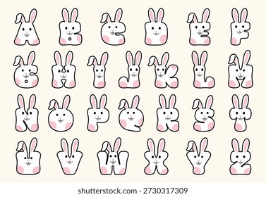 Rabbit Alphabet Bunny Font Vector Illustration