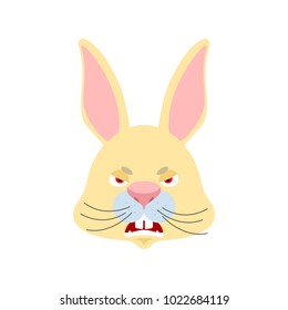 Rabbit angry emoji. Hare evil emotions avatar. Animal aggressive. Vector illustration