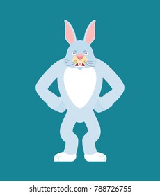 Rabbit angry. Hare evil emotions. Animal aggressive. Vector illustration