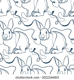 rabbit animal art line vector modern seamless pattern print white 