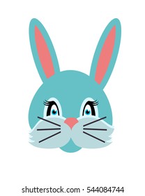 Rabbit animal carnival vector illustration in flat style. Grey small bunny hare. Funny childish masquerade mask isolated on white. New Year masque for festivals, holiday dress code for kids