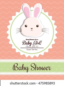 rabbit animal cartoon baby shower card celebration party icon. Colorful and flat design. Vector illustration