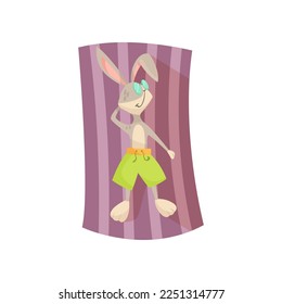 Rabbit animal cartoon character sunbathing vector illustration. Summer resort, funny comic hare relaxing on beach towel on white background. Wildlife, vacation concept