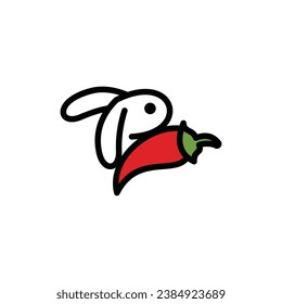 Rabbit Animal with chili pepper Vector illustration design, chili logo icon vector red pepper logo template