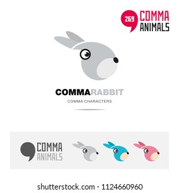 Rabbit animal concept icon set and modern brand identity logo template and app symbol based on comma sign