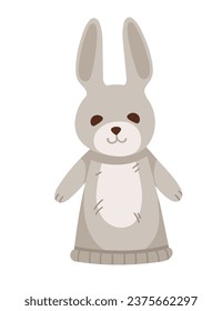 Rabbit animal doll puppet for children theater cute soft hand toy vector illustration isolated on white background