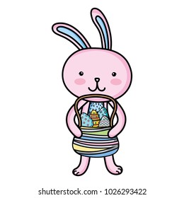 rabbit animal with eggs easter decoration inside hamper