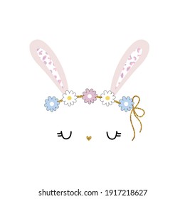 rabbit animal flower daisy sweet cute style polka glitter polka tee illustration art vector 