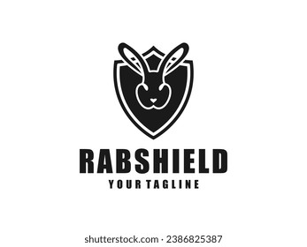 Rabbit animal logo with shield for protection and security
