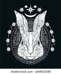 Rabbit animal magic drawing line.Vintage style tattoo.Vector illustration.