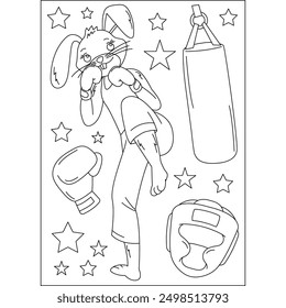 rabbit animal martial arts coloring book page for kids or grown adults creative coloring mindful relaxation activity