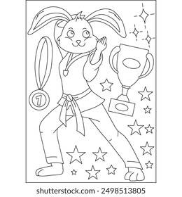 rabbit animal martial arts coloring book page for kids or grown adults creative coloring mindful relaxation activity