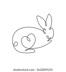 Rabbit animal one line drawing art outline pro vector illustration and minimalistic