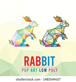 RABBIT ANIMAL PET POP ART LOW POLY LINE LOGO ICON SYMBOL. TRIANGLE GEOMETRIC POLYGON