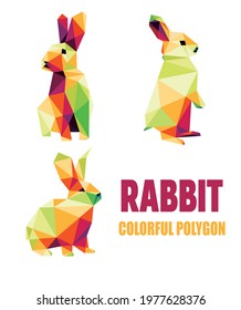 Rabbit Animal Set in Colorful Polygonal low poly. Rabbit Icon in Colorful abstract. Vector of Rabbit collection