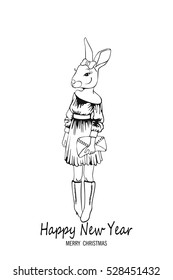 Rabbit Animal silhouette contour drawn in the style of the perfect solution for your 2017 calendar