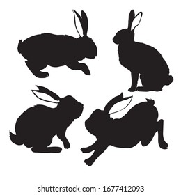 Rabbit animal silhouette, icon, vector rabbit sign symbol on white background.